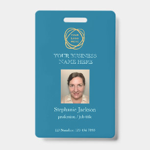 Teal Custom Employee Photo Company Logo QR Code    ID Badge