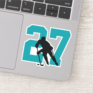 Teal Custom Hockey Player Number Laptop Sticker