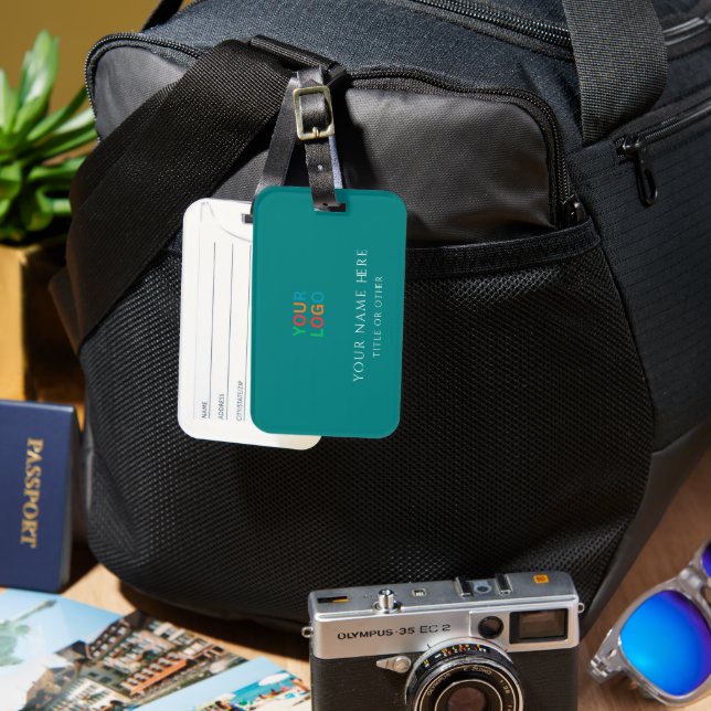 Teal Custom Name & logo  Luggage Tag (Front & Back)