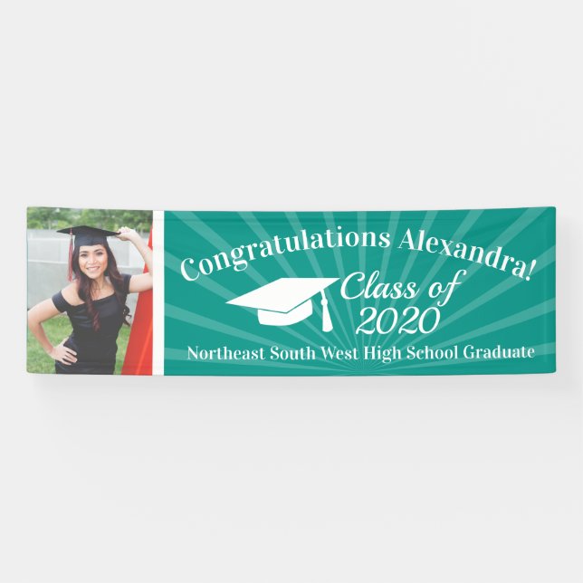 Teal Custom Photo 8' Wide Graduation Banner (Horizontal)