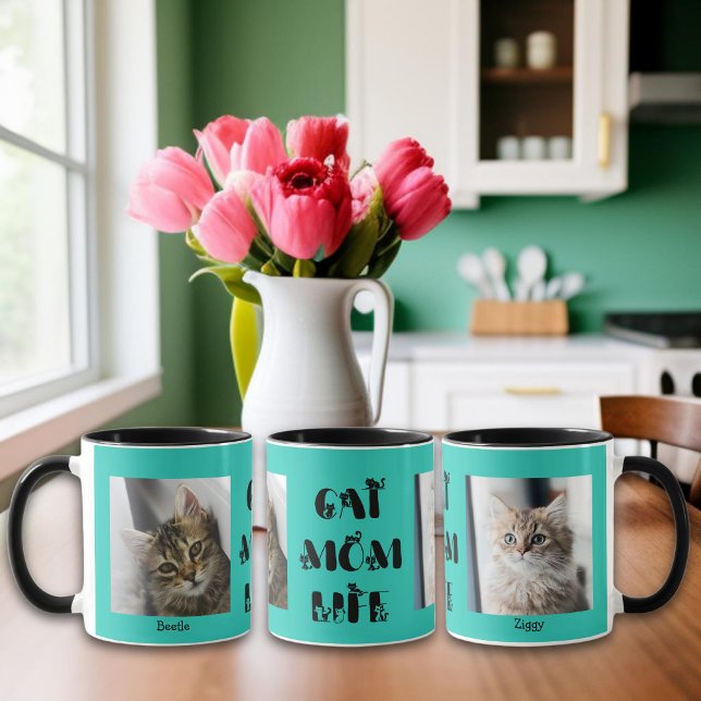 Teal Custom Photo Cat Mum Life Mother's Day  Mug (Creator Uploaded)