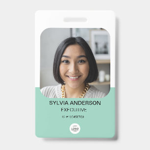 Teal Custom Photo Employee ID Logo QR Code Badge