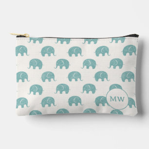 Teal Cute Elephant Pattern Accessory Pouch