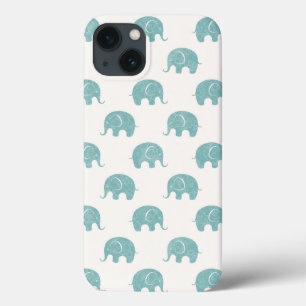 Teal Cute Elephant Pattern iPhone 13 Case