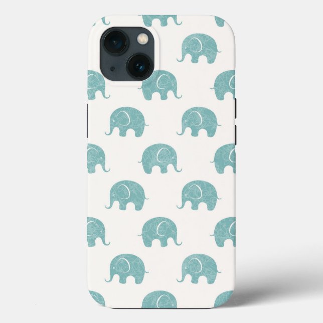 Teal Cute Elephant Pattern Case-Mate iPhone Case (Back)