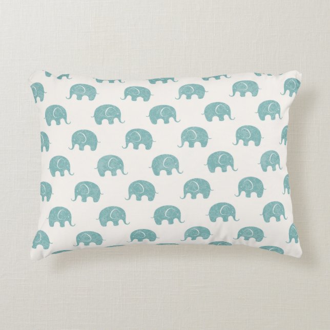 Teal Cute Elephant Pattern Decorative Cushion (Front)
