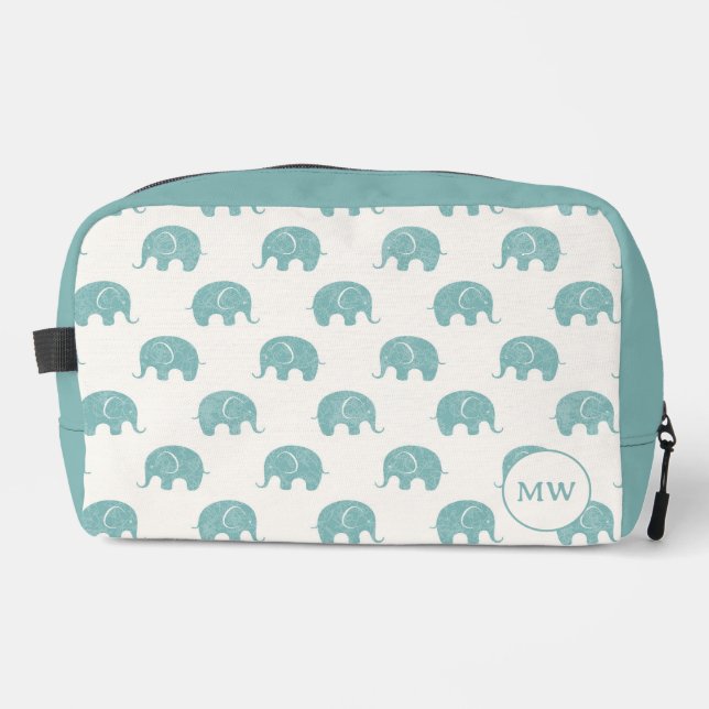 Teal Cute Elephant Pattern Dopp Kit (Front)