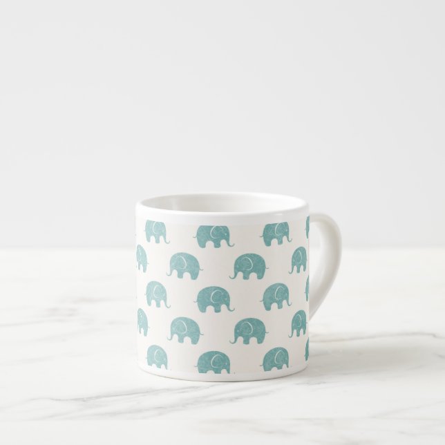 Teal Cute Elephant Pattern Espresso Cup (Front Right)