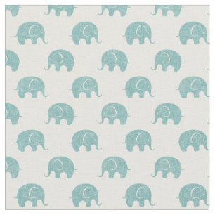 Teal Cute Elephant Pattern Fabric