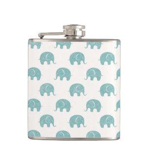 Teal Cute Elephant Pattern Hip Flask