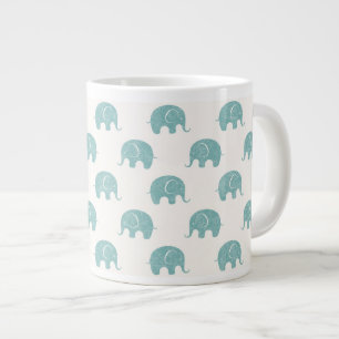Teal Cute Elephant Pattern Large Coffee Mug