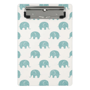 Teal Cute Elephant Pattern Mini Clipboard