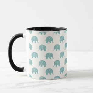 Teal Cute Elephant Pattern Mug