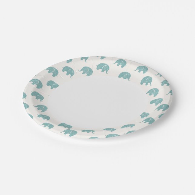 Teal Cute Elephant Pattern Paper Plate (Angled)