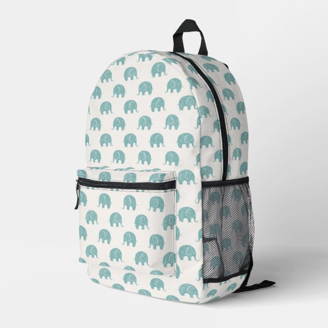Teal Cute Elephant Pattern Printed Backpack (Back Corner Right)