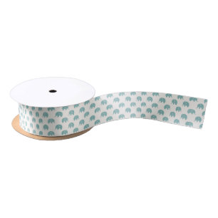 Teal Cute Elephant Pattern Satin Ribbon