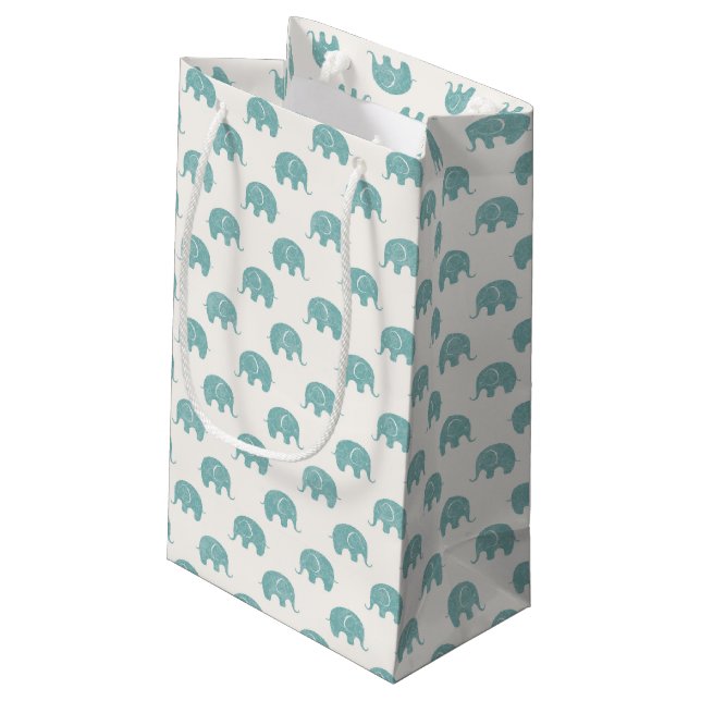 Teal Cute Elephant Pattern Small Gift Bag (Back Angled)