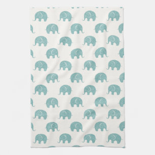 Teal Cute Elephant Pattern Tea Towel