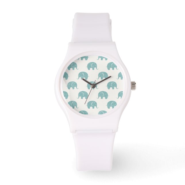 Teal Cute Elephant Pattern Watch (Front)