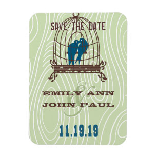 Teal Cute Kissing Love Birds Sitting in Bird Cage Magnet