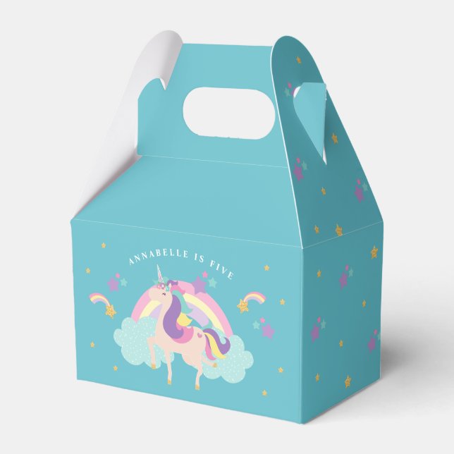 Teal | Cute Rainbow Unicorn Personalized Favour Box (Front Side)