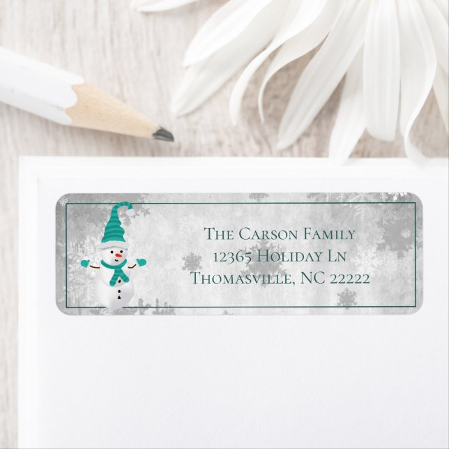 Teal Cute Snowman Address Label (Insitu)