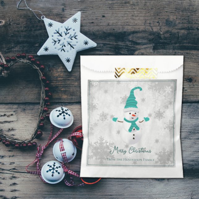 Teal Cute Snowman Favour Bag (Teal Cute Snowman Favor Bag)