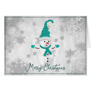Teal Cute Snowman Holiday Greeting Card