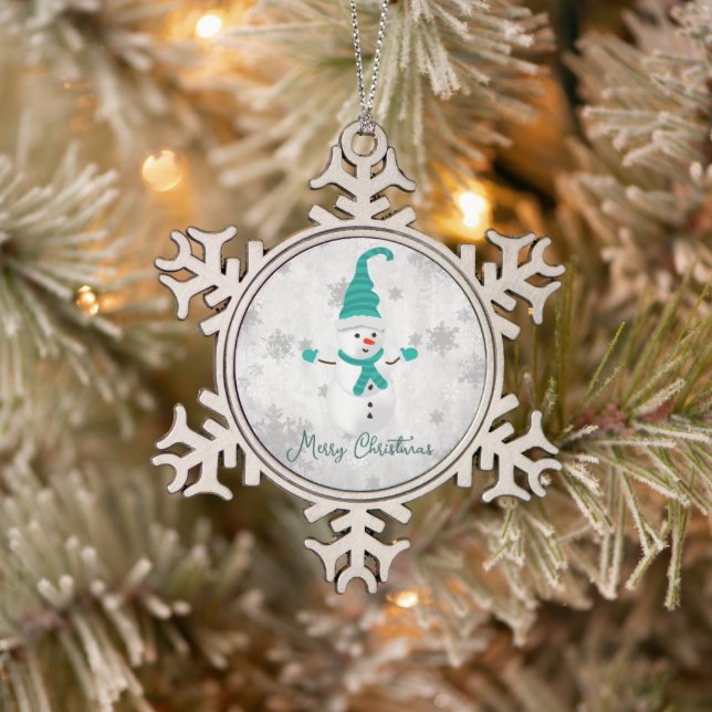 Teal Cute Snowman Holiday Ornament (Tree)