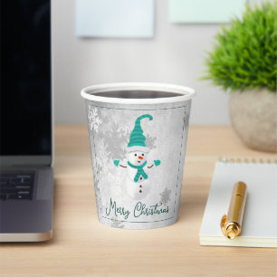 Teal Cute Snowman Holiday Paper Cup