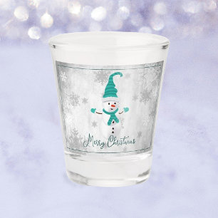 Teal Cute Snowman Holiday Shot glass
