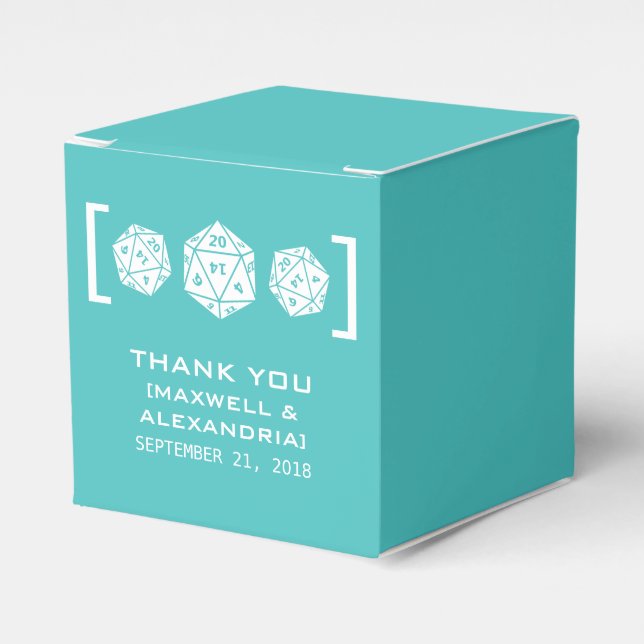 Teal D20 Dice Gamer Favour Boxes (Front Side)