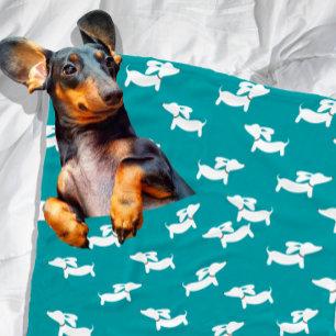 Teal Dachshund Design Fleece Blanket
