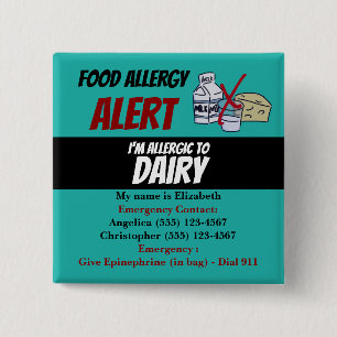 Teal Dairy Food Allergy Alert Warning 15 Cm Square Badge