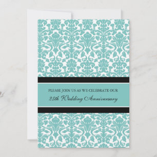 Teal Damask 25th Anniversary Party Invitation
