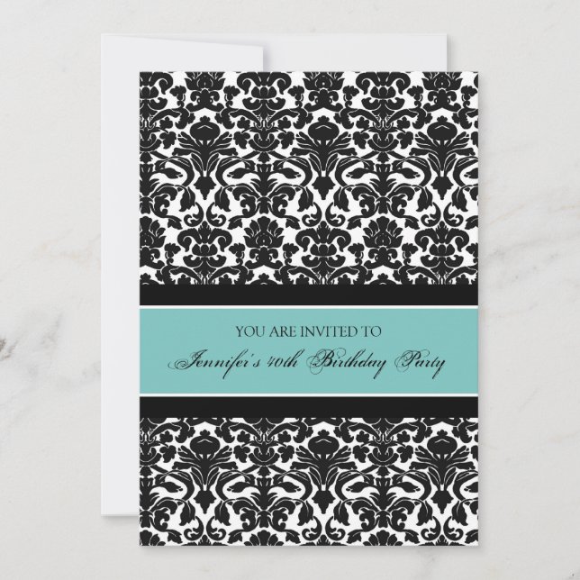 Teal Damask 40th Birthday Party Invitations (Front)