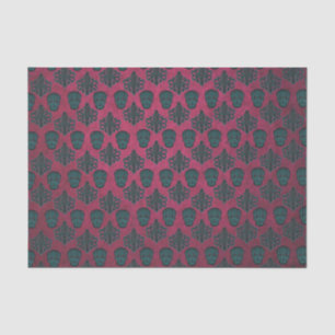 Teal Damask And Skulls On Textured Hot Pink Tissue Paper
