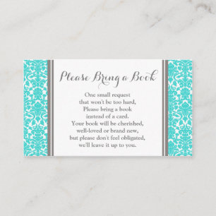 Teal Damask Baby Shower Book Request Card