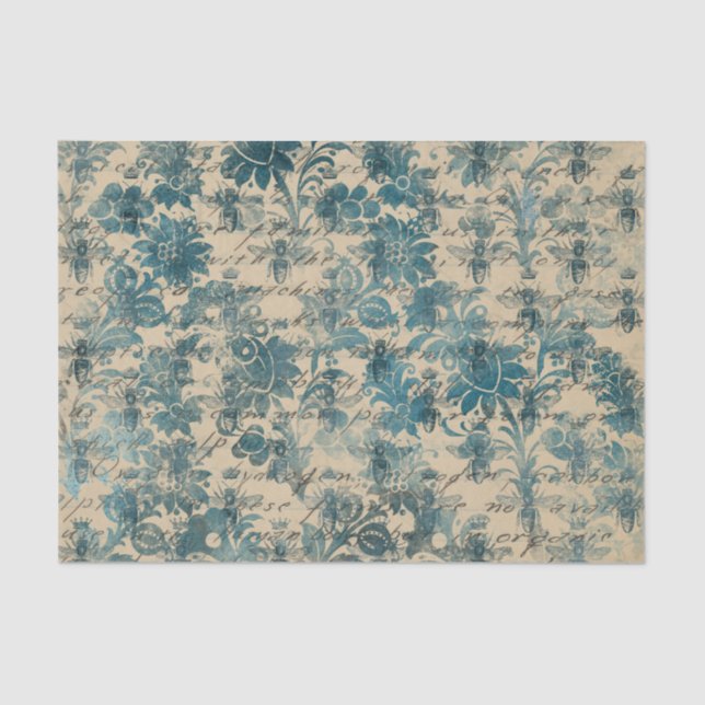 Teal Damask Bee Tissue Paper (Front)