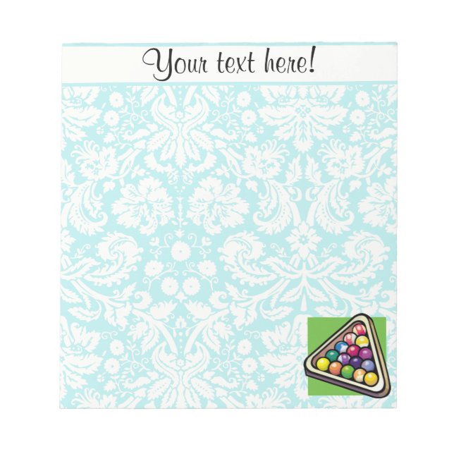 Teal Damask Billiards Notepad (Front)