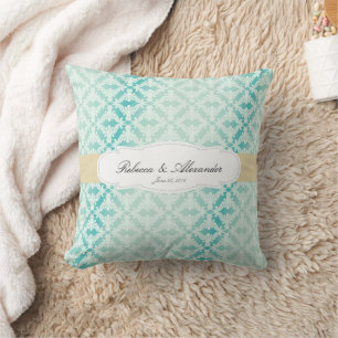 Teal Damask Bride & Groom Cushion