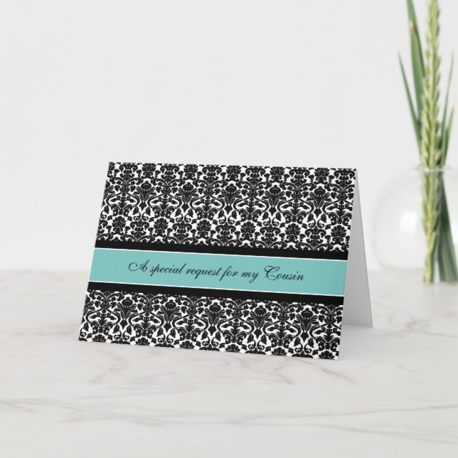 Teal Damask Cousin Matron of Honour Invitation (Front)