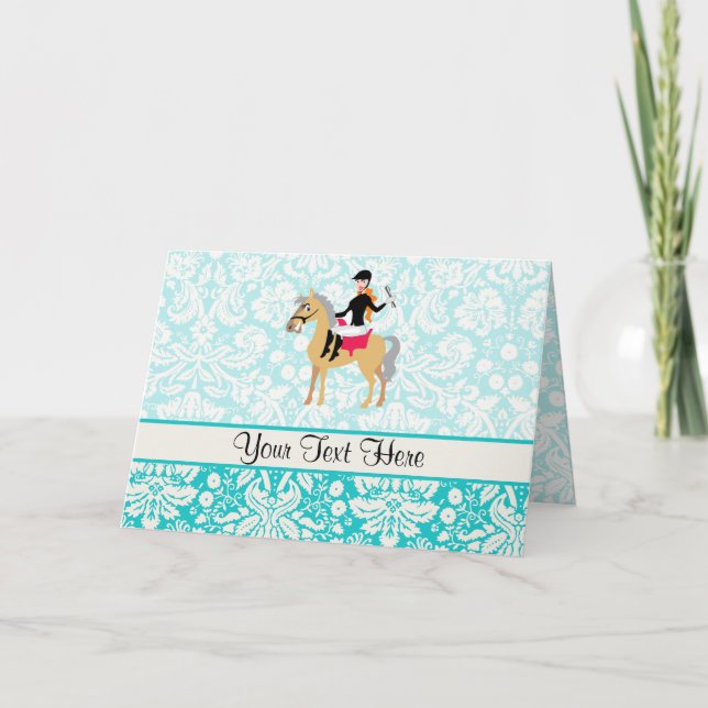 Teal Damask Equestrian Card (Front)