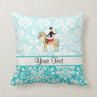 Teal Damask Equestrian Cushion