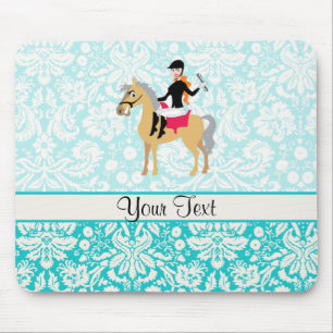 Teal Damask Equestrian Mouse Pad
