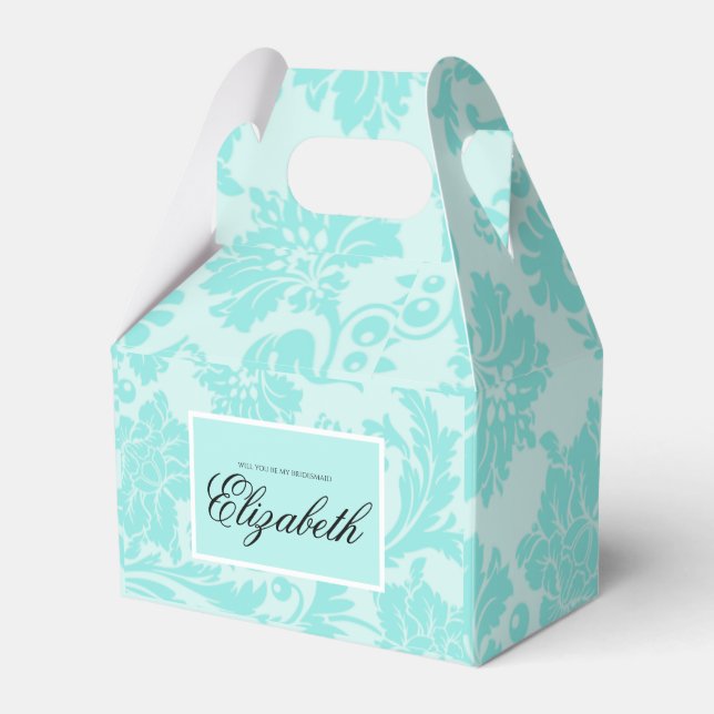 Teal damask favour box (Front Side)
