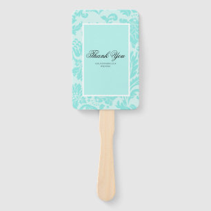 Teal damask hand fan