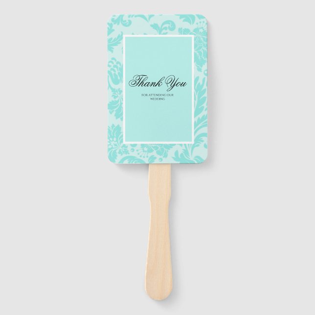 Teal damask hand fan (Front)