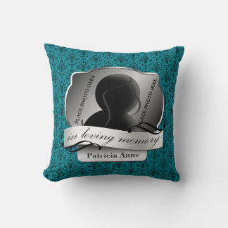 Teal Damask "In Loving Memory" In Memoriam Cushion