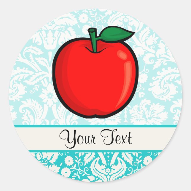 Teal Damask Pattern Apple Classic Round Sticker (Front)